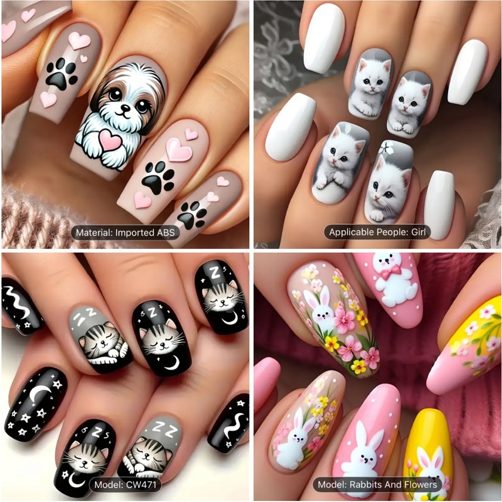 BlissMeiNails Cartoon Animal Press-On Nails Bundle โ 24pcs Each (4 Sets)